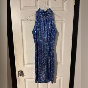 Blue Sparkly New Years Eve Party Dress Sleeveless